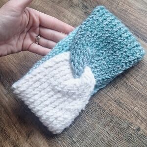 Handmade Knit Twist White/Turquoise/Blue Hues Headband